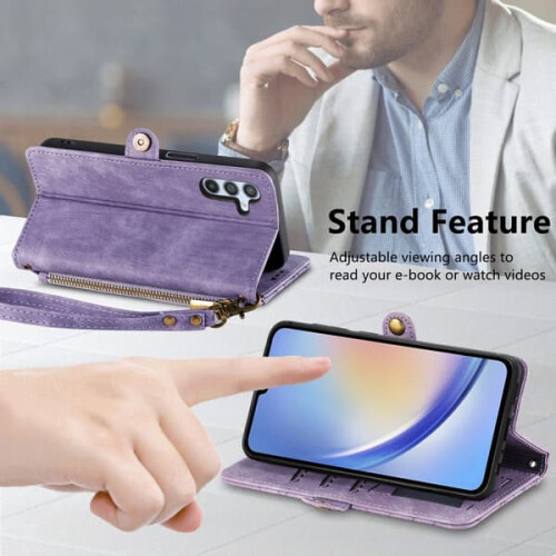 Capa carteira com zíper compatível com Samsung Galaxy A14, roxa. 2