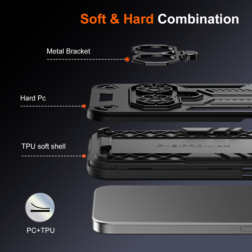 (Black) For Iphone 15 Plus Case Ring Holder Kickstand Pc + Tpu Shockproof Phone Cover Black 6914297479989