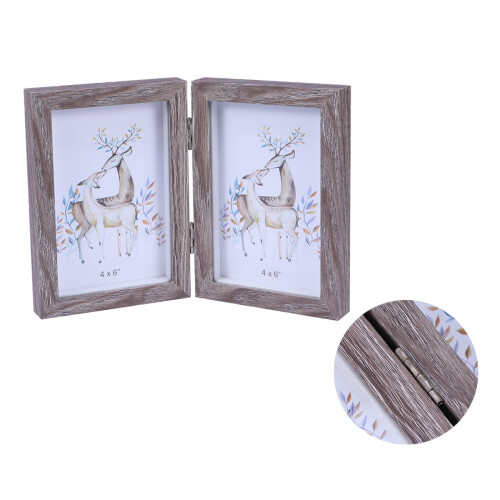 Wooden Photo Frame Light Grey 4x6 Inch Double 1