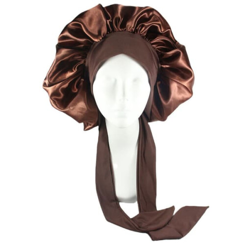 Silk Sleeping Hat for Curly Hair Brown