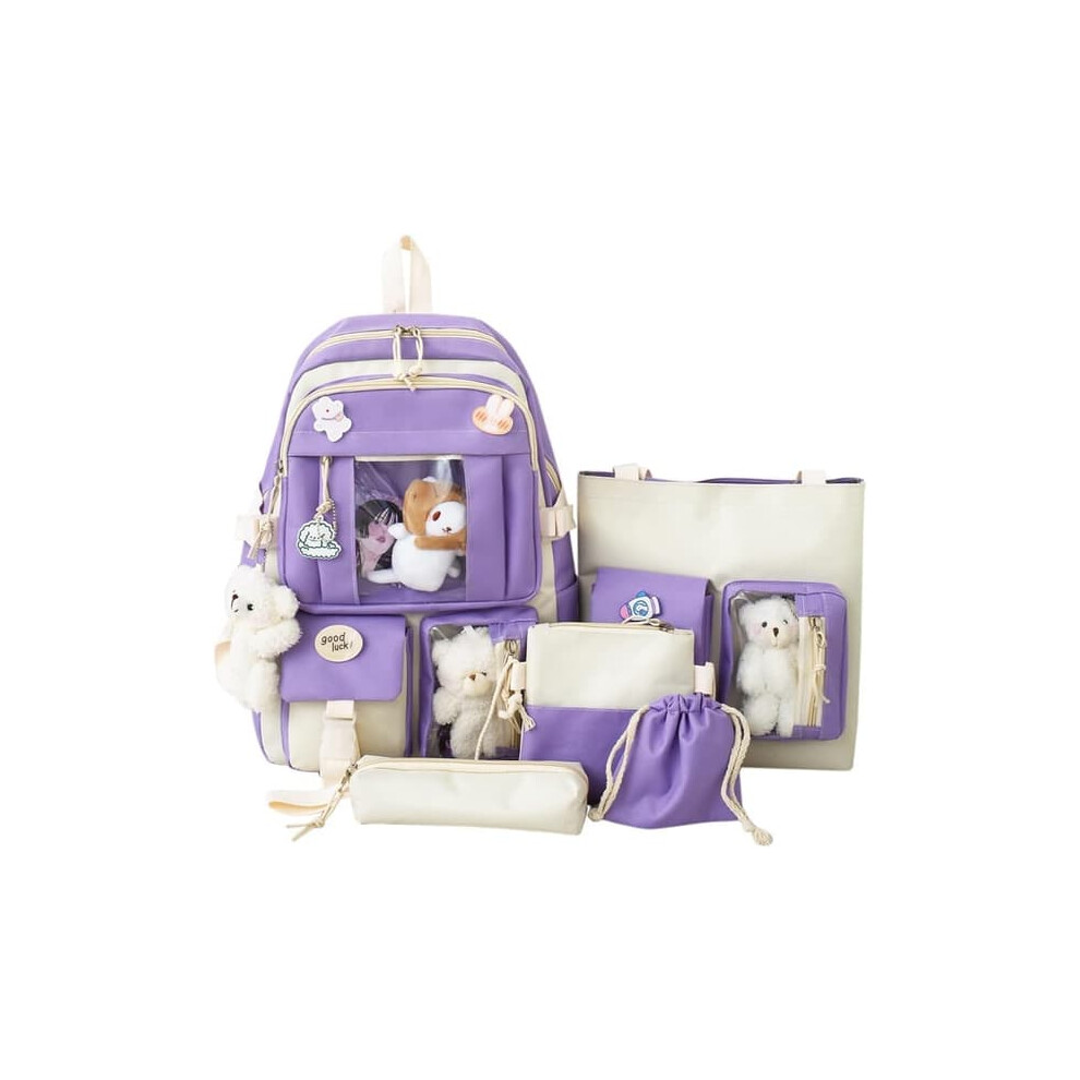Canvas school bag set kawaii purple 1 piece