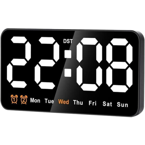 Digital Wall Clock LED 9 Inch 12/24 Hour White Light