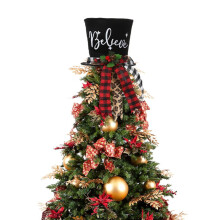Christmas Tree Topper Fabric Top Hat Red Black Buffalo Plaid