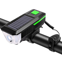 Bike Flashlight with Solar and USB Charging, 5-Sound Horn,