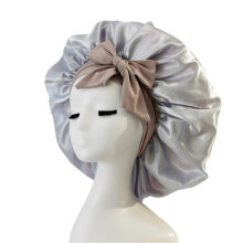 Satin Bonnet for Sleep Double-Layered with Ties Silver