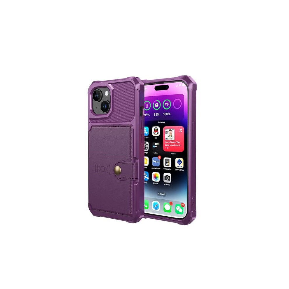 Iphone 15 Wallet Case Pu Leather Purple 962029356486