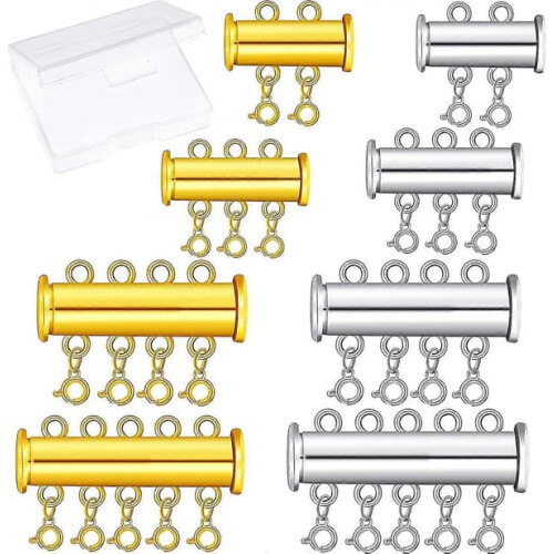 Slide Lock Necklace Links 4 Sizes 8 Pieces with Storage Box