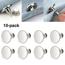No-sew trouser buttons white silver 10-pack