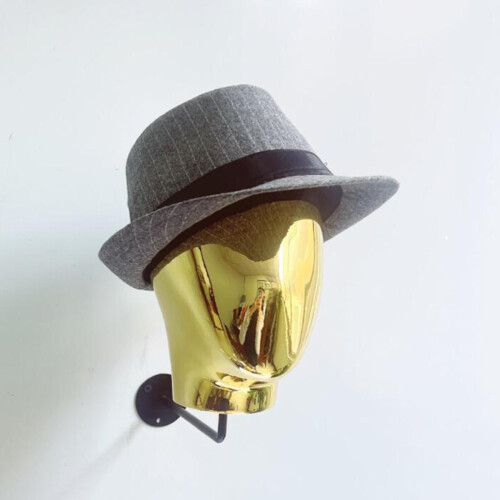 Wall-Mounted Hat Rack with Metal Mannequin Head Gold
