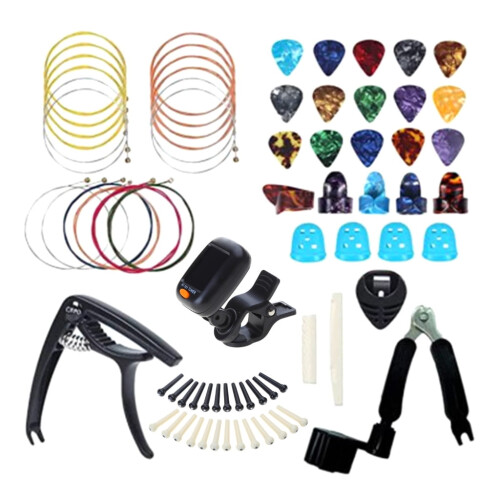 Acoustic Guitar Accessories Kit with Strings Tuner Capo