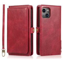 Red iPhone 13 wallet case with smooth design