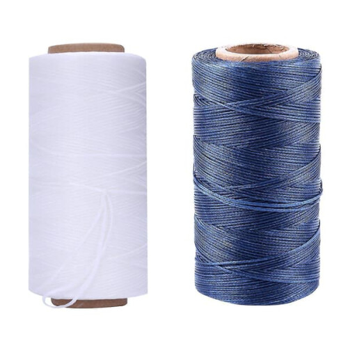 Leather Sewing Thread Waxed 260m 1mm 2 Rolls Dark Blue White