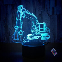 Luminária Noturna Escavadeira 3D com Ilusão de Ótica, 16 Cores, Alimentação USB, Controle Remoto, Interruptor de Toque, Luminária Decorativa de