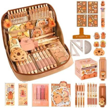 Capybara pencil case set with gel pens and stickers