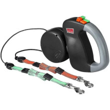 Double dog leash retractable black 2-dog