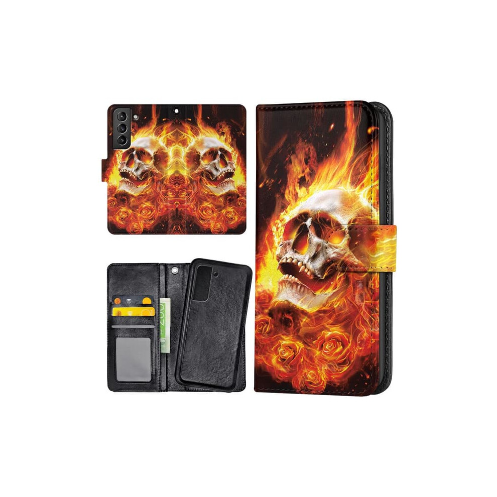 Samsung Galaxy S22 Plus Wallet Case Burning Skull Design 962125386080