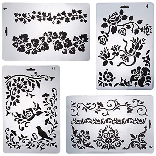 Flower Butterfly Bird Stencil Set Reusable Plastic 3 pcs 2