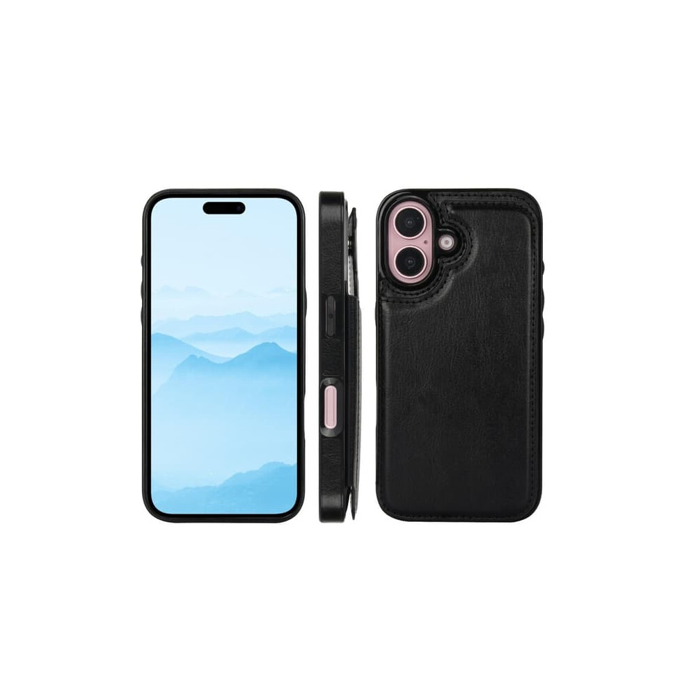Iphone 16 Shockproof Flip Case With Card Holder, Black 962125372557