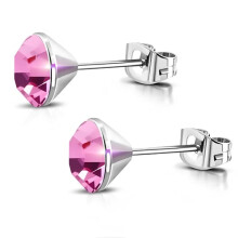 Stud Earrings Surgical Steel 316L Silver 4 mm Pink