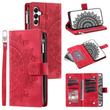 Samsung Galaxy A56 wallet case red mandala flower pattern
