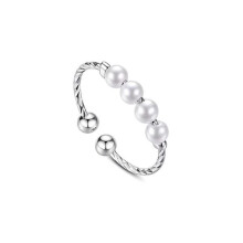 Verstellbarer Anti-Stress-Ring mit drehbaren Perlen, Silber S
