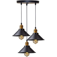 Suspension à 3 ampoules, style industriel rétro, suspension en métal de type Edison avec support circulaire, Ø 22 cm, noire
