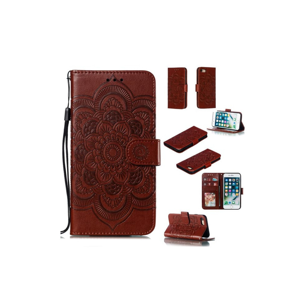 Mandala Wallet Case For Iphone 7/8/Se 2020 2022 Brown 962125378894