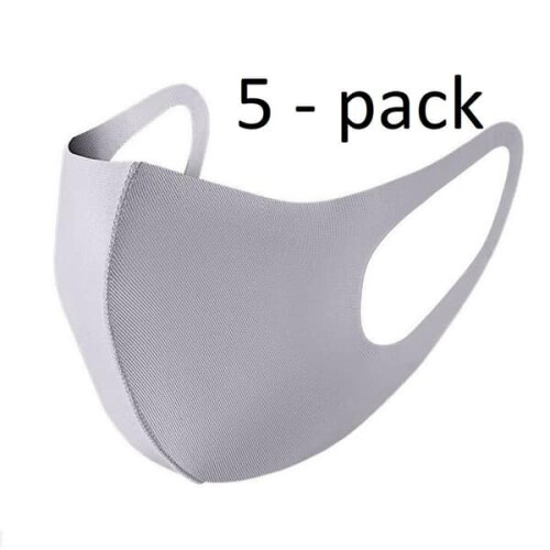 Mouth Guard Face Mask Washable Grey 5-pack