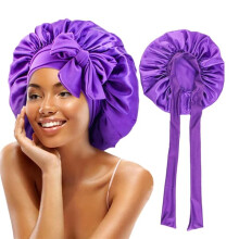 Satin Bonnet for Sleep Double-Layered with Ties Sapphire