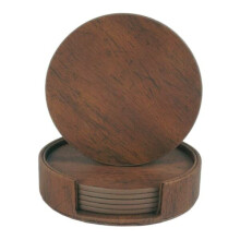 Reversible Coasters Walnut PU with Holder 6-pack