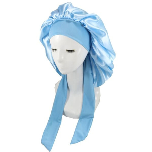 Silk Bonnet for Curly Hair Light Blue One Size
