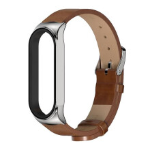 Leather Strap for Xiaomi Mi Band 3-6 Brown Silver