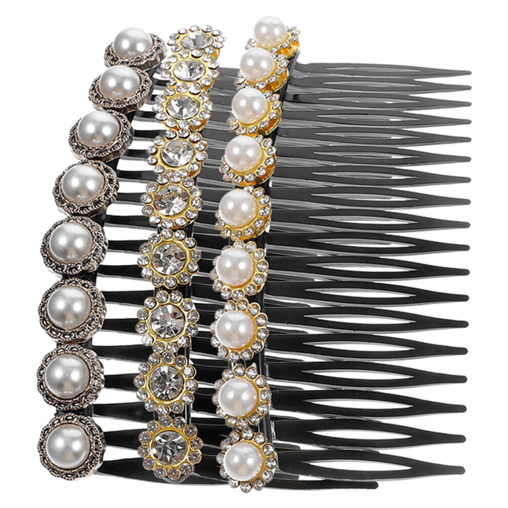 Pearl and Crystal Hair Side Combs for Women 3 pcs