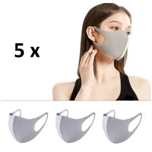 Mouth Guard Face Mask Washable Grey 5-Pack
