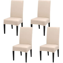 Dining Chair Covers Beige Stretch Slipcover Set of 4