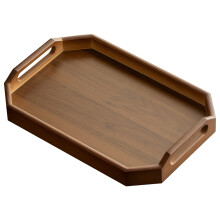 Åttekantet serveringsbrett i bambus med håndtak 38,5 x 26,5 x 6 cm