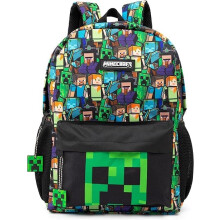Sac à dos Minecraft pour garçons | Sac à dos scolaire noir pour enfants | Creeper vert, zombie, squelette, Enderman et araignée des cavernes '-PO-