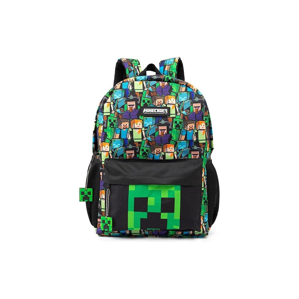 Minecraft backpack for boys black with green Creeper and