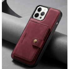 JEEHOOD 3-in-1 foldable wallet case for iPhone 13 Mini red