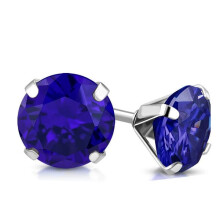 Stud Earrings Surgical Steel 316L Silver 10 mm Blue Crystal