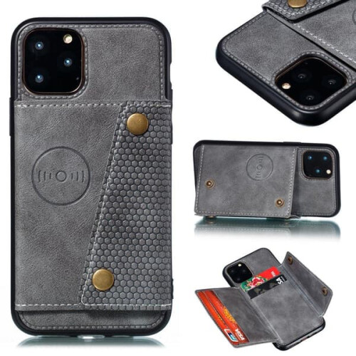 Compatível com iPhone 11 Pro Max - Capa retrô prática com compartimento para cartão, cinza