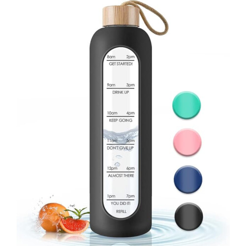 Glass Water Bottle with Bamboo Lid 1000ml