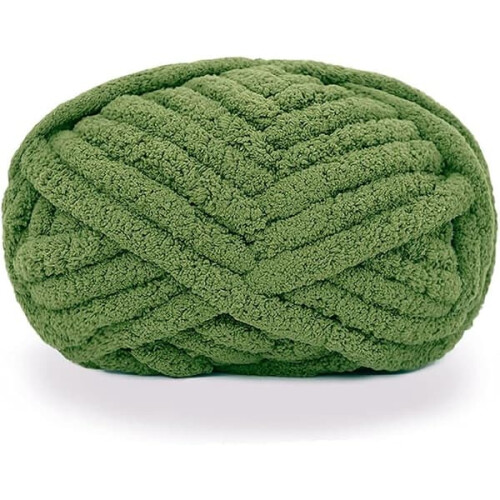 Chenille yarn for crocheting blankets olive green 100g
