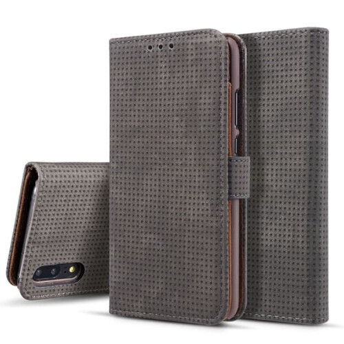 Huawei P20 classic retro PU leather case grey black