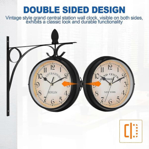 Retro Station Wall Clock Double-Sided 12 Inch 2