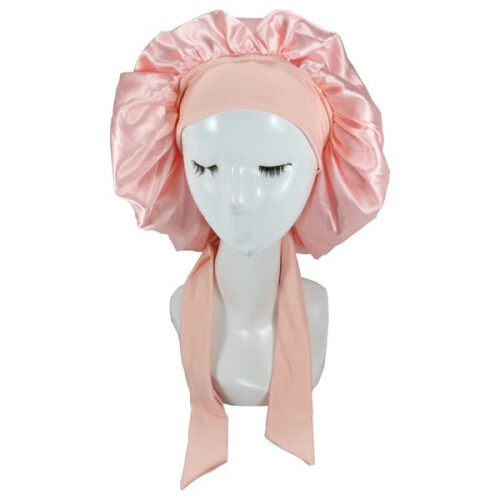 Satin Bonnet for Curly Hair Sleeping Light Pink