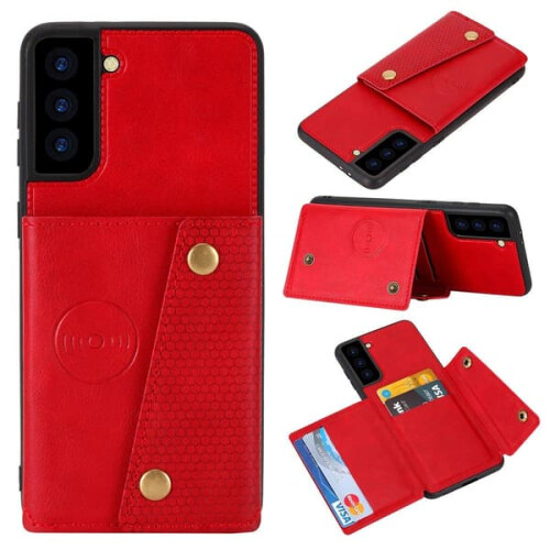 Samsung Galaxy S21 Plus retro case with card holder red