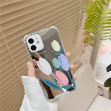 iPhone 13 mirror glass with tulip design silver one size