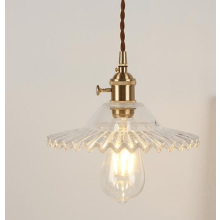 Plafonnier industriel vintage E27, abat-jour en verre transparent