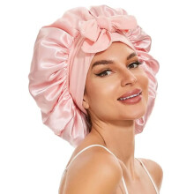Satin Bonnet for Sleep Double-Layered with Ties Nude Pink